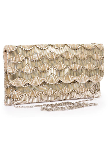 Scalloped Beaded Fold Over Clutch