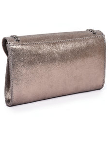 Envelope Clutch In Crackle Leather With Chain Detail