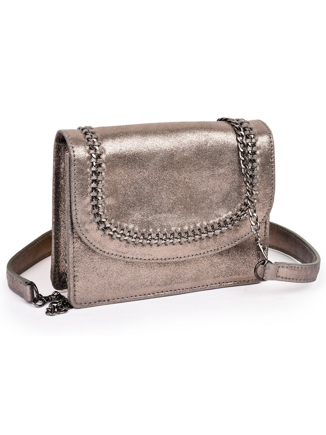Crackle Leather Whip-stitch Sling With Chain Detail
