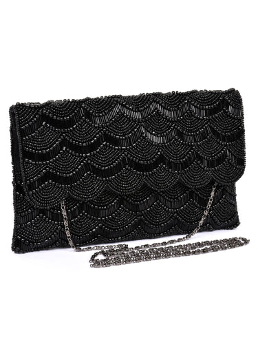 Scalloped Beaded Fold Over Clutch