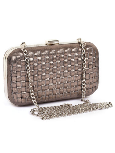 Woven Box Clutch In Crackle Leather