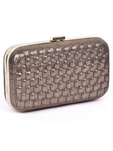 Woven Box Clutch In Crackle Leather
