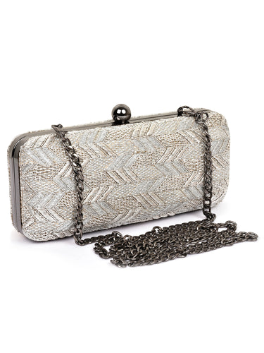 Chevron Patterned Embroidered Zardozi Box Clutch