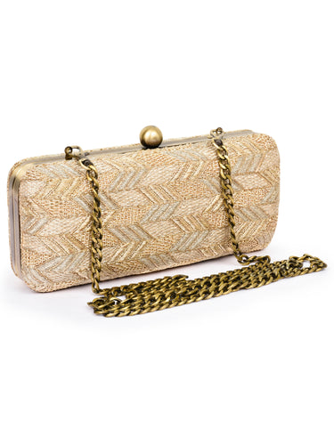 Chevron Patterned Embroidered Zardozi Box Clutch