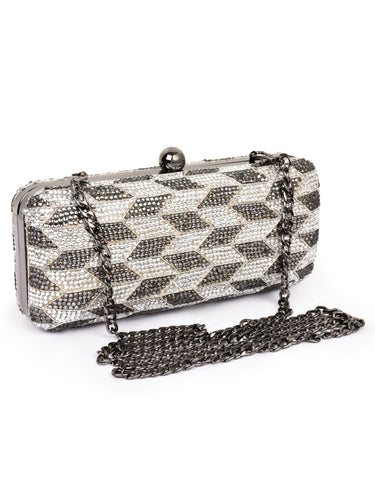 Chevron Patterned Swarovski Embellished  Box Clutch