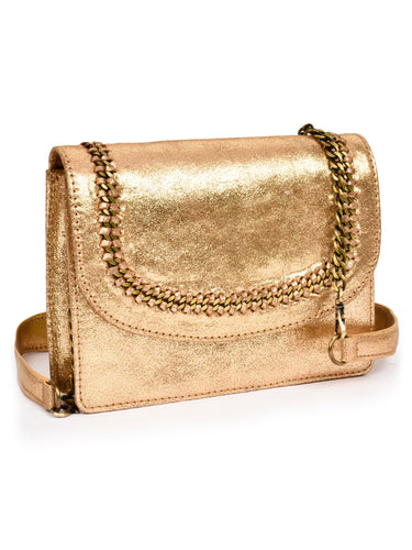 Crackle Leather Whip-stitch Sling With Chain Detail