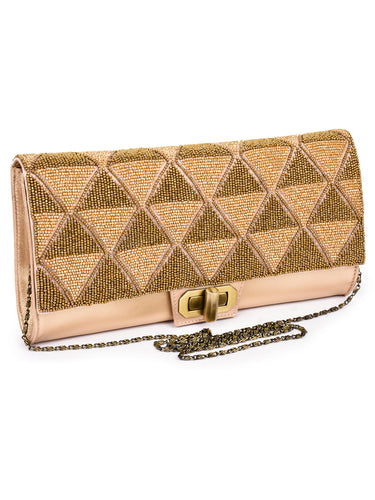 Beaded Flap Clutch With Twist Lock