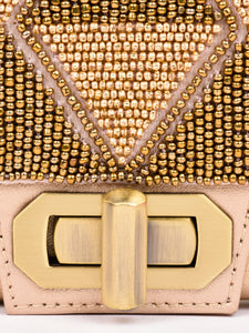 Beaded Flap Clutch With Twist Lock