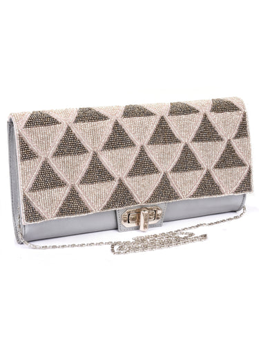 Beaded Flap Clutch With Twist Lock