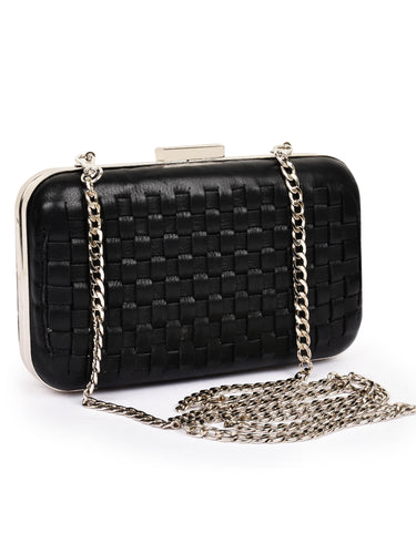 Woven Box Clutch In Genuine Leather