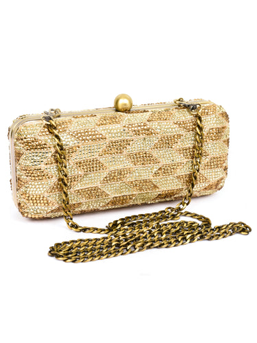 Chevron Patterned Swarovski Embellished Box Clutch